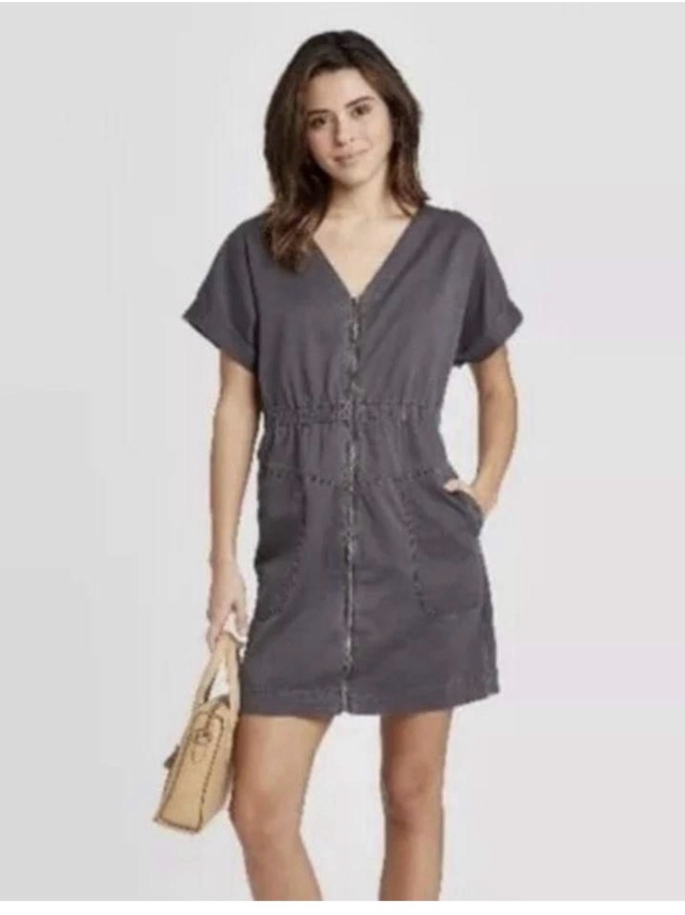 Universal Thread Zip-Front Utility Dress in Charcoal Gray